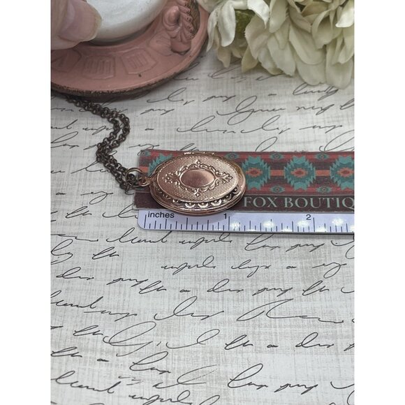 Rose Gold Brass Harlequin Opal Birthday Gift Locket Necklace Pendant Wedding - Picture 12 of 14